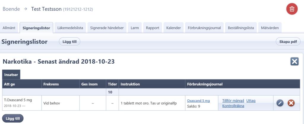 När de anger det korrekta antalet som faktiskt finns hos patienten (= finns för mycket) kommer sjuksköterskan se ett larm i MCSS om att kontrollräknat saldot inte stämmer.