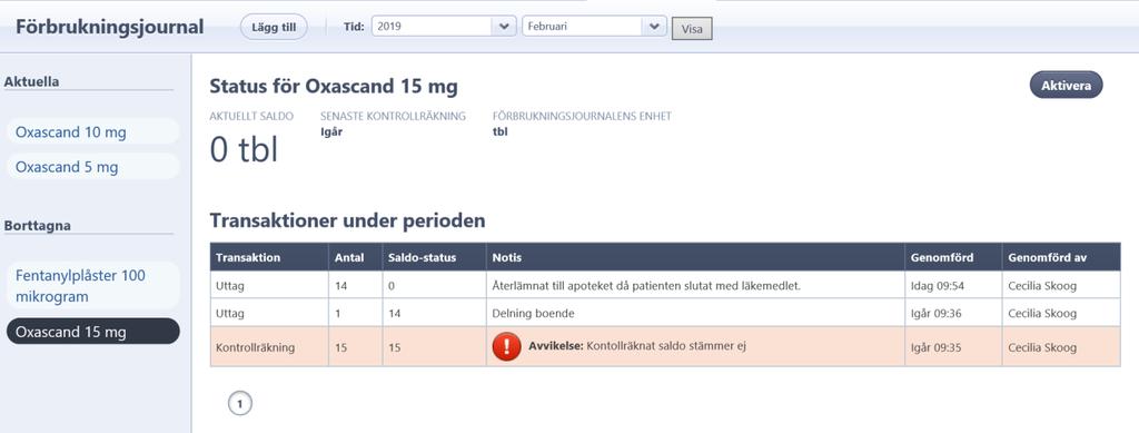 5. Förbrukningsjournalen är nu borttagen. 6. Du ser alla borttagna förbrukningsjournaler under rubriken borttagna. 7.