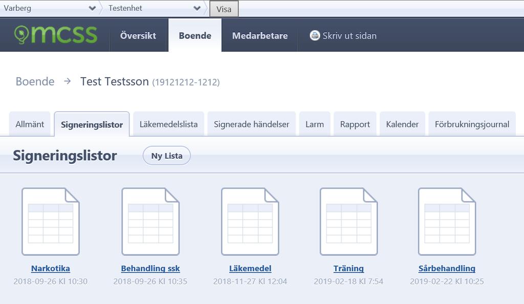 Skriva ut signeringslistor Det går att skriva ut en pappersvariant av signeringslistan från MCSS.