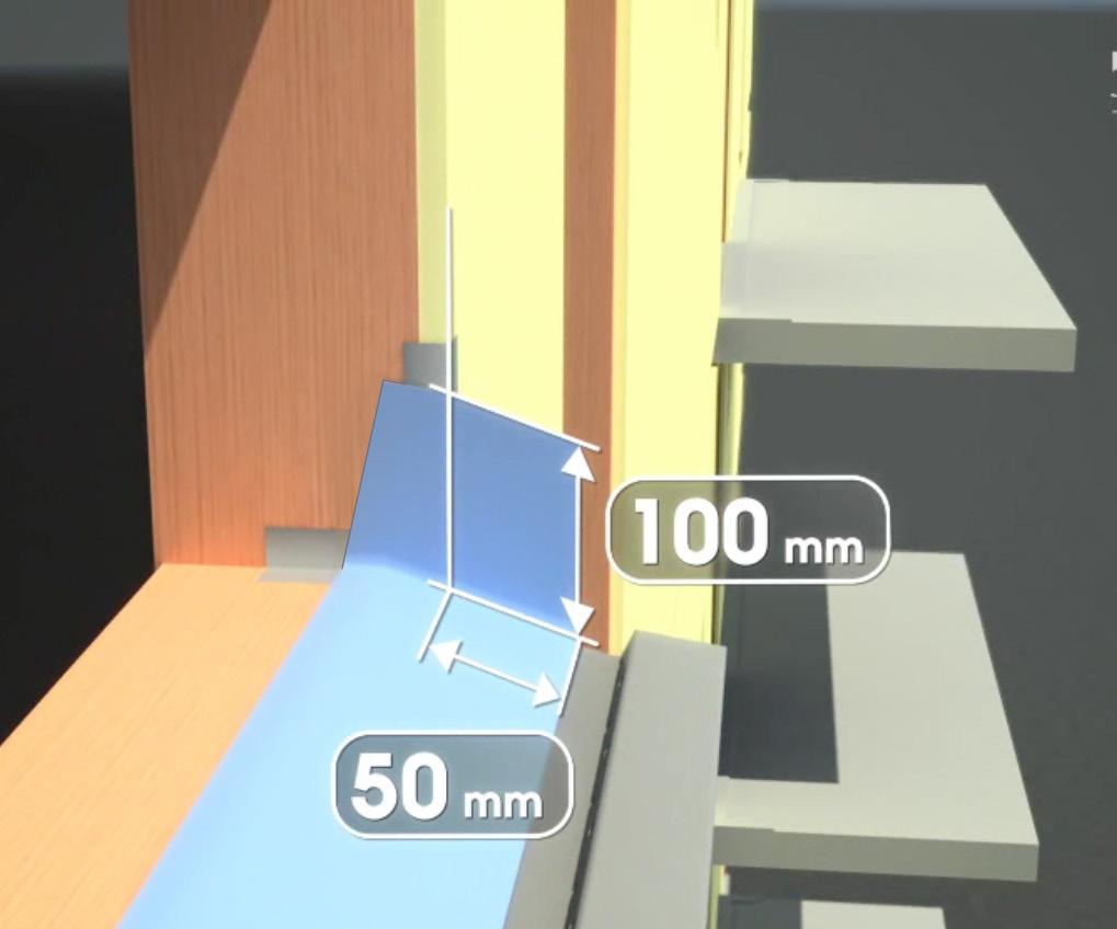 Tec Tätremsa SH Tec Tätremsa SH klistras med sin självhäftande del i öppningen och ut på fästblecket samt dras upp 100 mm på vardera sida enligt bild.