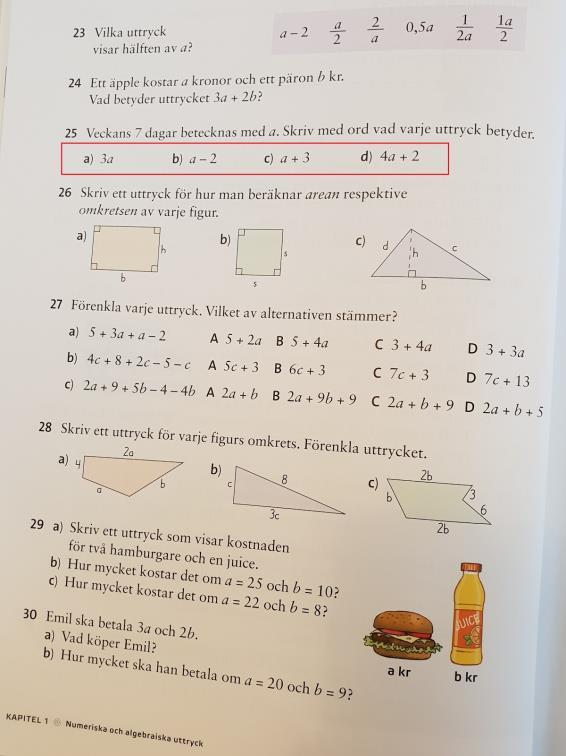 Vi analyserade inte rutinuppgifter, sidnummer, uppgiftsnummer, text i sidfot, bilder, pilar, interpunktioner och bindestreck.
