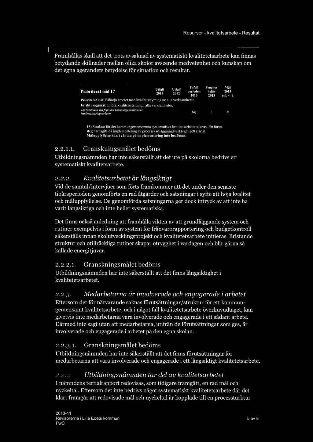 16J Nrinrnde~i ska fö ja det komntungeme~isnnmm implenrenteringsarbetet - - Nej? Ja 16) Struktur för det kommungemensamma systematiska kvalitetsarbetet saknas.