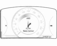60 Navigation Namnet på den väg du kör på för tillfället visas. Nästa sväng indikeras av en pilsymbol. Avståndet till nästa sväng visas.