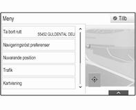 Navigation 61 Visa en översikt över den aktiva rutten på kartan genom att trycka på ÖVERSIKT. Skärmknappen ändras till ÅTERSTÄLL. Välj ÅTERSTÄLL för att återgå till den normala vyn.