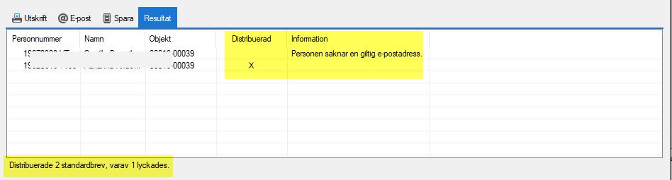 feedback vid utskrift av standardbrev från ett enskilt kontrakt, i form av bland annat en ny