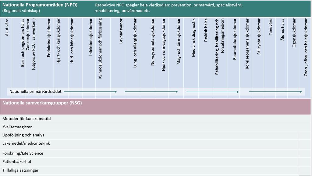 Nationella programområden (NPO) 1. Hur ser det ut idag? Behovsoch gapanalys Åtgärder/förslag/prioritera 2. Utser nationella arbetsgrupper 3. Omvärldsspaning 4.