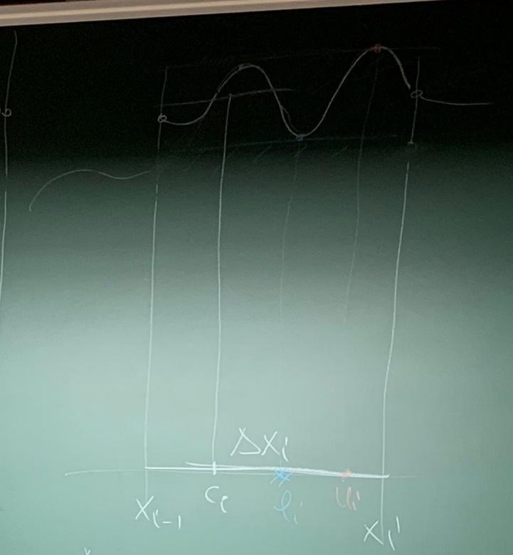 Likadan kan vi göra som Riemann hade tänkt ut, och tagga varje interval med et mellan värdet: välja ett cc ii som ligger i det aktuella intervallet, och konstruera ett approximation till R(f,P,c) där