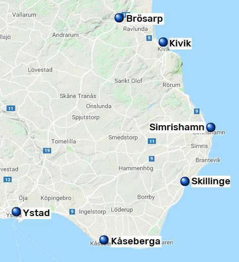 Österlenleden, Ystad - Brösarp, 6 nätter 7(7) Österlenleden Skåneleden är uppdelad i sju olika leder, totalt cirka 1 000 km vandringsled och uppdelad i 78 dagsetapper.