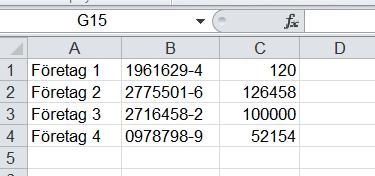 7 (7) Skapa en csv-fil i Excel Spara tabellen i Excel. Tabellen får inte ha rubrikrad.