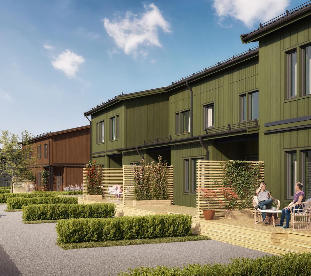 26 27 Projektfakta örråd Varje hus får ett eget isolerat förråd om drygt 4 kvm. Avfallshantering Hushållens sopor lämnas (och hämtas upp) på gemensam uppsamlingsplats.