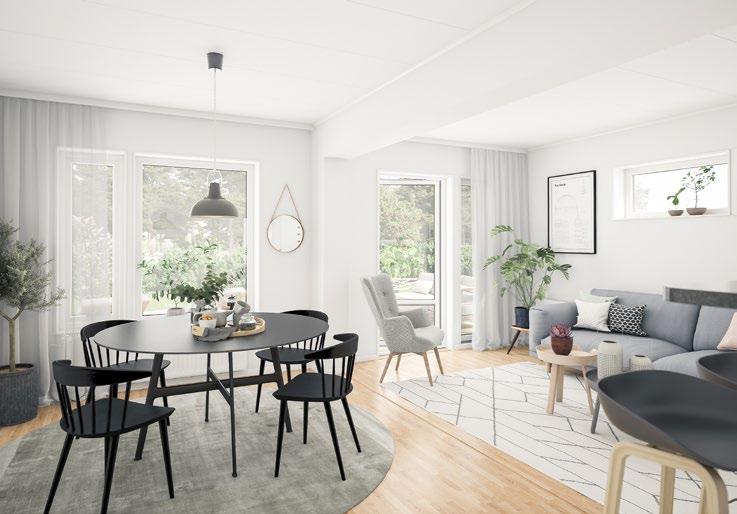 Tack vare kostnadseffektiv produktion får du ett välbyggt hus med hög utgångsstandard, som kök från Vedum och vitvaror från Bosch till en lägre prislapp.