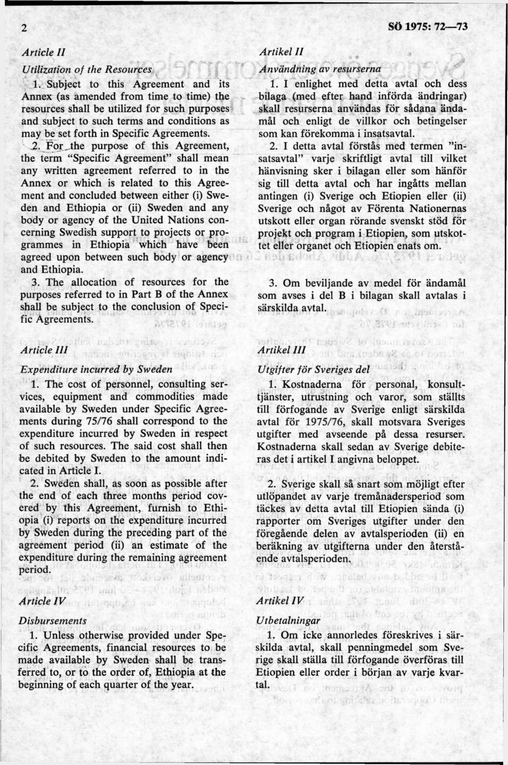 Article II Utilization o f the Resources 1.