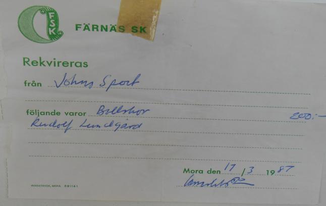 Fotbollsskor till Rudolf Lundgård 1987.