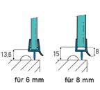 02 Tillbehör för badrum Duschdörrtätningar Vattenavvisare Glastjocklek 6-8 mm Med undre tätning och vattenavvisare 8 mm lång