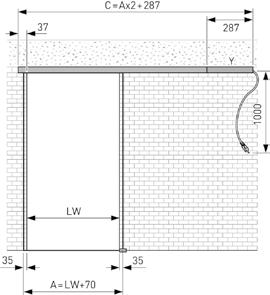 8,76; 10,76; 12,76 mm Sidoförhållande: höjd < 1 : 2,5 Ingår i leverans: 1x Övre löpskena väggmontage 1x Täcklock 1x