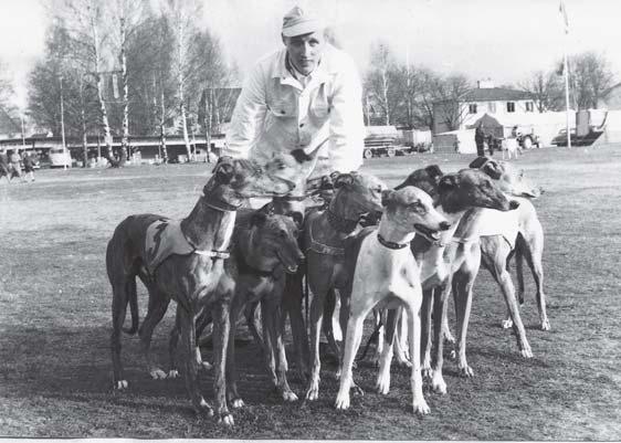 Rune Sjölund med Master, Smookey, Gipsy, Malou, Rita och Arrow. Bilden är från Ryttarstadion.