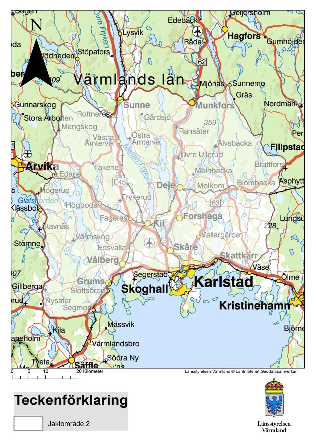 Karta över jaktområde 2 BESLUT 18(19) Figur 5: Gränserna utgörs av vägar, ex. E18 i söder.