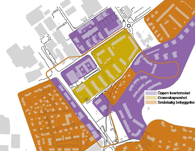 SKALA Våningshöjder inom och runt programområdet Bebyggelsen har en liknande skala och varierar mellan tre och fyra våningar i bostadsdelarna.