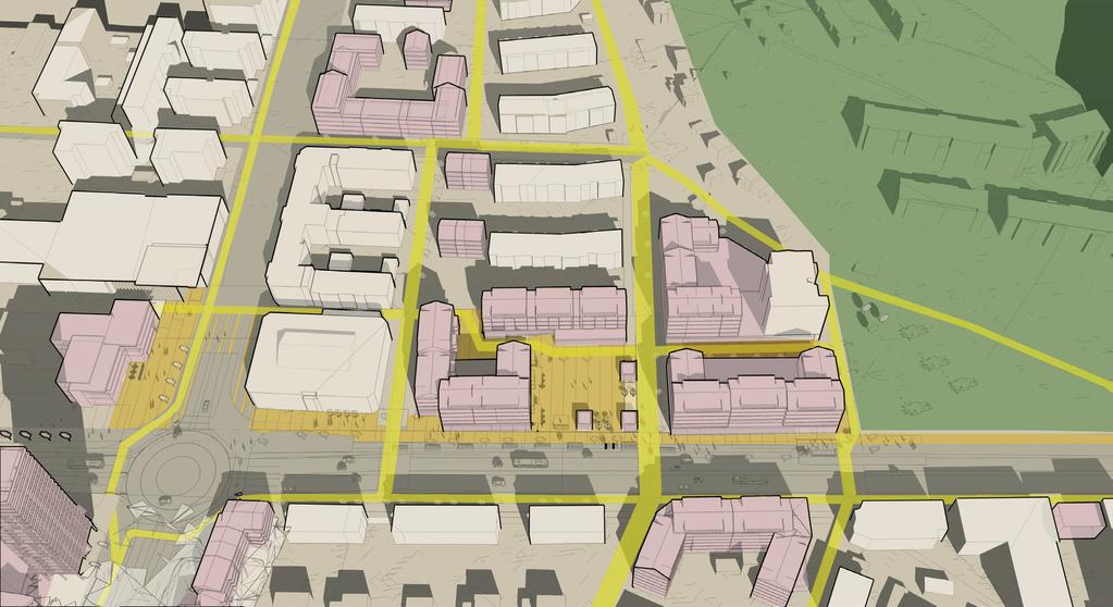 EN SAMMANLÄNKAD STAD Områdets placering mellan den äldre bebyggelsen och Kongahälla har en stor potential.