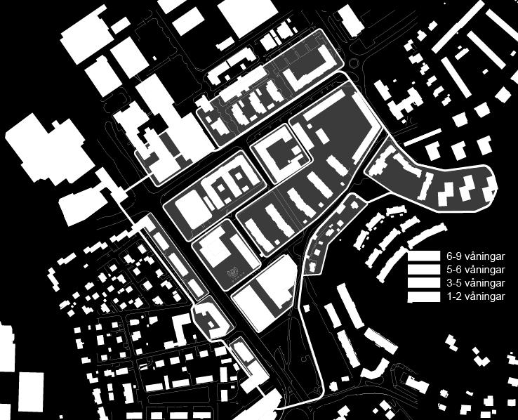 Tillsammans med de stora öppna ytor som parken utgör och Fontinberget i bakgrunden bedöms denna del av området lämplig för högre byggnadshöjder.
