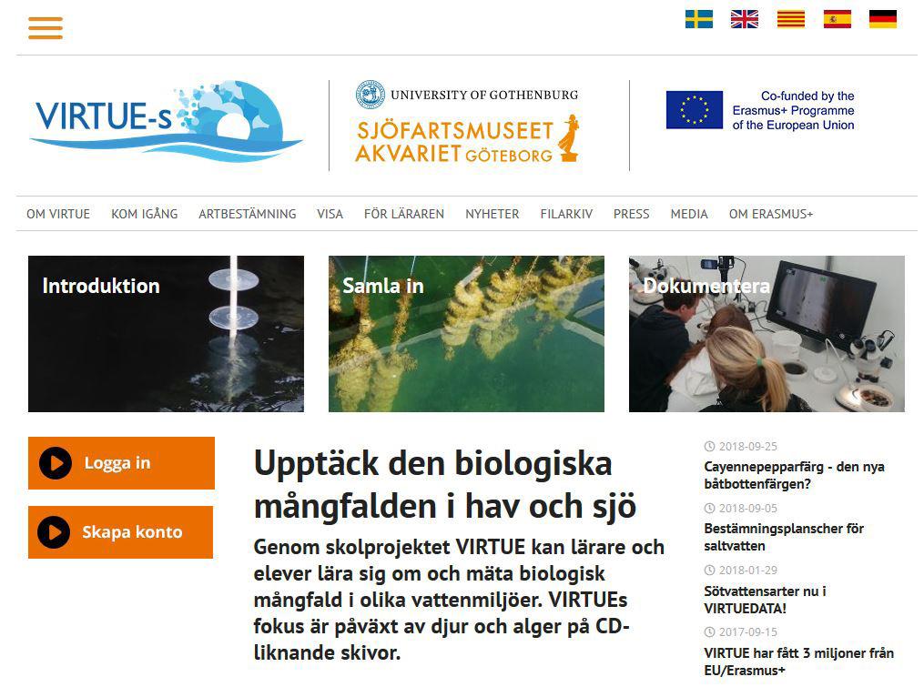 Blåmussla på VIRTUE-skiva Digitalt stöd för att rapportera resultat De arter som har hittats, eventuella mätvärden, fotografier och annan information om undersökningarna kan matas in i Virtues