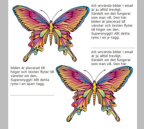 Ett första gemensamt problem som dyker upp är att de P - och SPAN -taggar som innehåller bilder i kombination med text verkar endast vara anpassade efter textens omfattning.