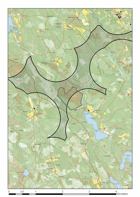 sid 10, Ydre kommun Bilaga 3 Östergötlands län Kartan visar riksintresse för vindbruk och hur det berör Skrivaremomossen mitt