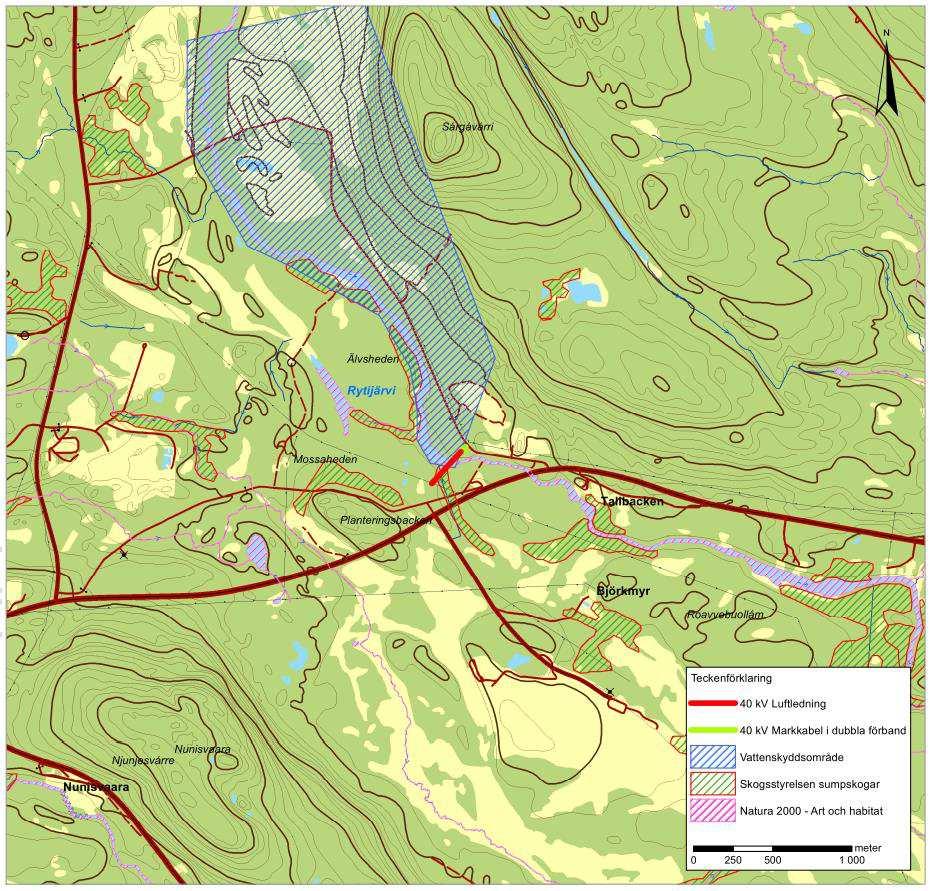 Figur 9. Berörda utpekade naturmiljöer i kraftledningens närhet Natura 2000 Det är vattendragen i Torne och Kalix älvsystem som är skyddade enligt Natura 2000 Art- och habitatdirektivet.