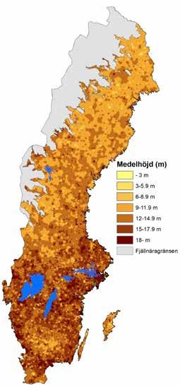 Tema: Skogens struktur landsdelar (Figur 6). Medelhöjden är idag 13 meter i genomsnitt för hela landet, vilket är en ökning med nästan 1,5 meter, eller 14 procent sedan mitten av 1980-talet.