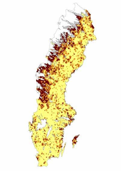 Andel gammal skog 00-55 % 55-10 10 % 10 10-20 20 % 20 20 - % % Sjöar Sjöar, inga data och inga data Skyddad areal Figur 3.6. Andel gammal skog av produktiv skogsmarksareal. 2014-2018.