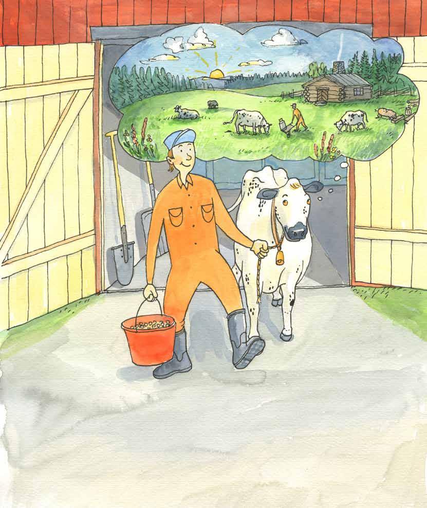 Men vad nu? Det var något som brummade utanför. Det var husse som kom med traktorn! Skulle jag gömma mig någonstans? Nej, jag fortsatte äta så mycket jag kunde.