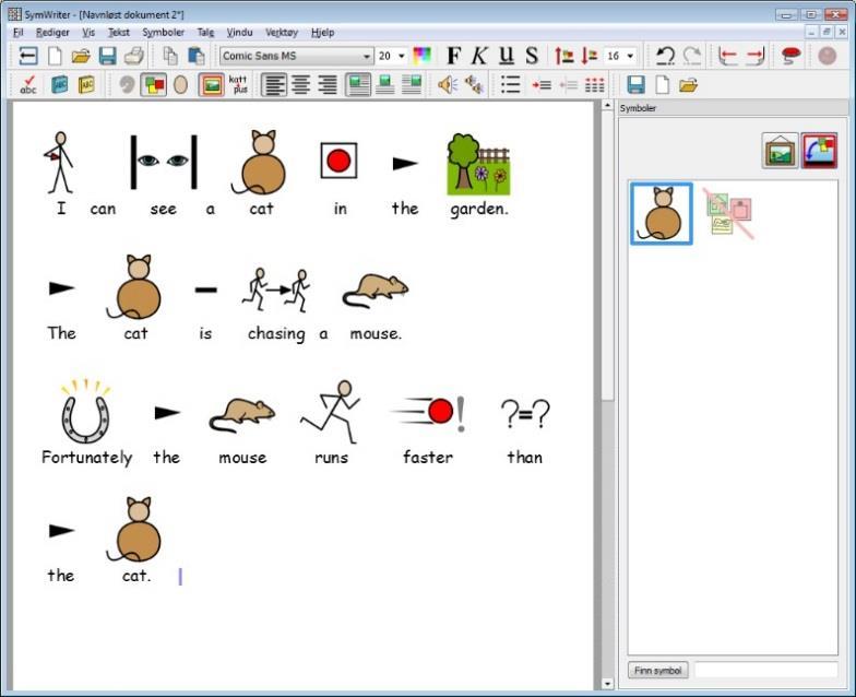 I programmet finns också så kallade skrivmiljöer. Här kan du skriva i ett dokument med hjälp av skrivtavlor bestående av symboler.