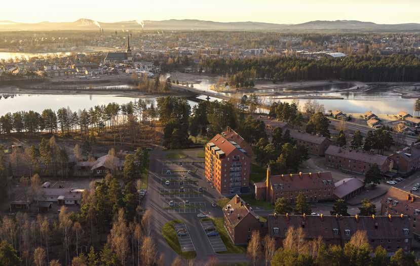 Området NÄRA TILL ALLT Morastrand erbjuder ett naturskönt boende på i centrala Mora. Höghuset består av 39 lägenheter i ett hus med sju våningar.