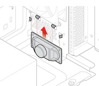 Ta bort den inbyggda högtalaren Bild 36. Installera den inbyggda högtalaren 7. Anslut den nya inbyggda högtalarens kabel till systemkortet. 8. Sätt tillbaka de borttagna delarna.