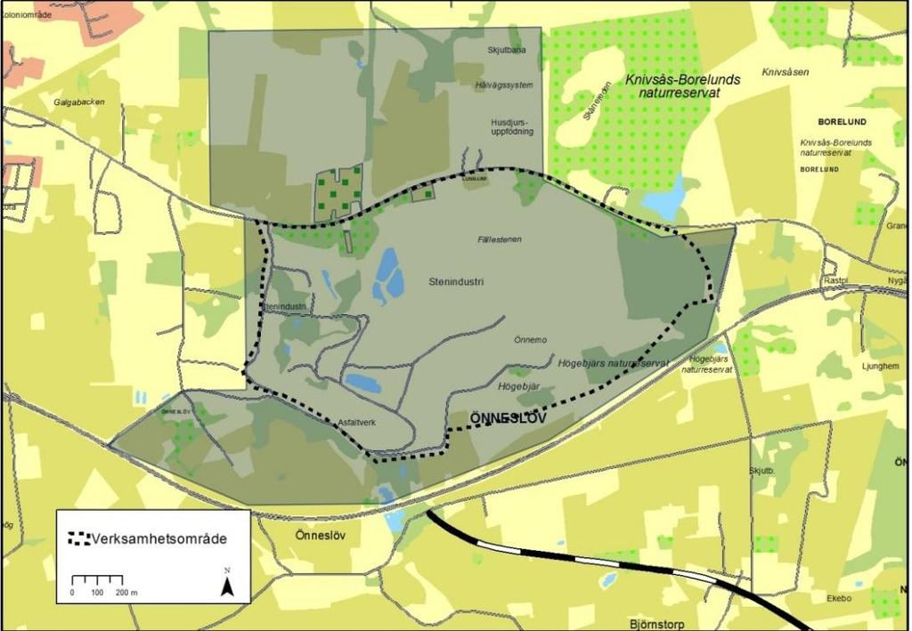 Figur 6.10.1. Grått område visar område som ingår i riksintresse för bergmaterial. Källa: SGU, Geodataportalen, 2016.