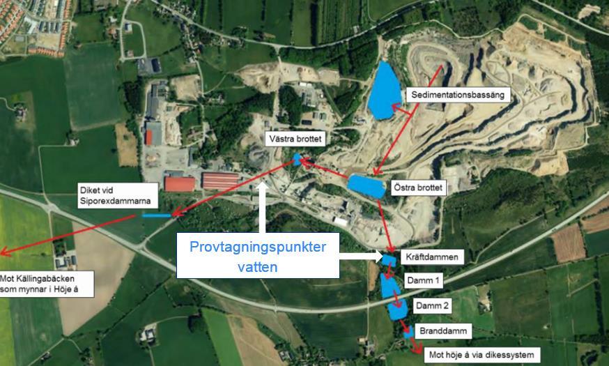 Figur 7.2.1.1. Karta som ungefärlig position för provtagning av vatten.