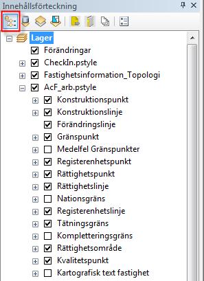 Stäng dialogrutan Hantera beställning. Innehållsförteckningen Se till att Visa enligt ritningsordning-ikonen i Innehållsförteckningen är vald.