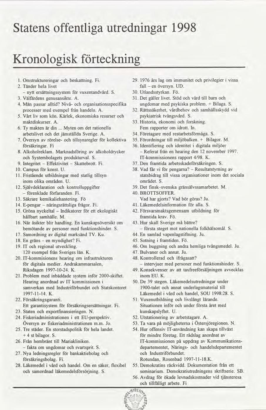 Statens offentlga utrednngar 1998 Kronologsk tecknng Omstrukturerngar besknng. F. 29. 1976årslag om mmuntet prvleger vssa. Tänderhela lvet fall - en översyn. UD.. nytt ersättnngssystem vuxentandvård.