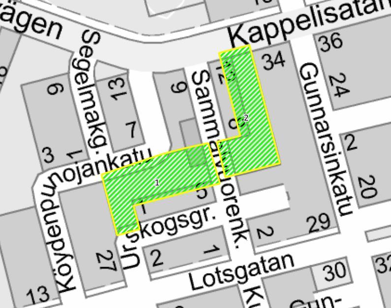 Maisematyölupahakemus: Aarniometsänkuja Sammalvuorenkatu - Kappelisatamantie Hangon kaupunki, kuntatekniikka hakee maisematyölupaa puiden kaatoa varten.