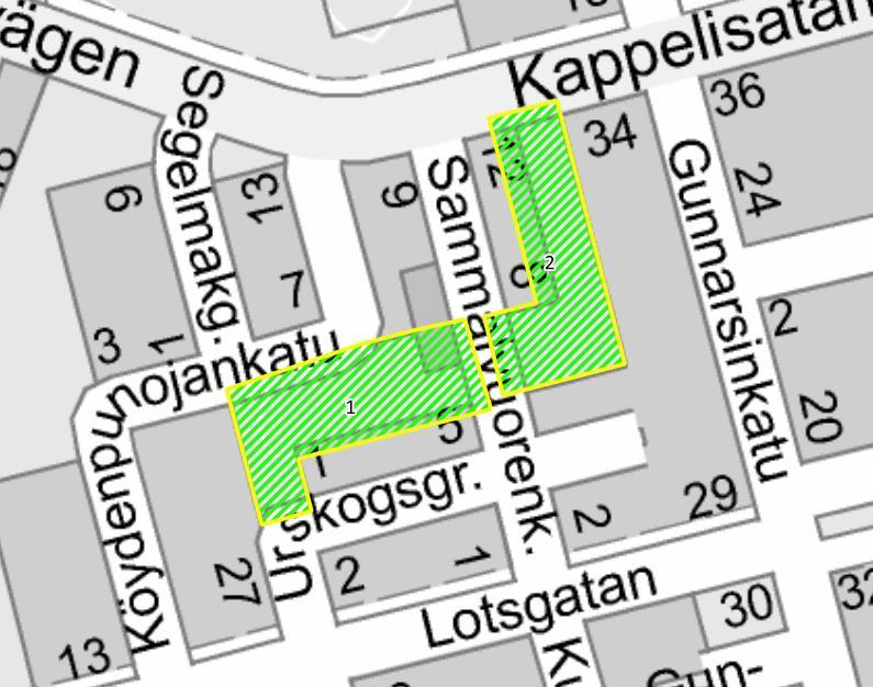 Maisematyölupahakemus: Aarniometsänkuja Sammalvuorenkatu - Kappelisatamantie Hangon kaupunki, kuntatekniikka hakee maisematyölupaa puiden kaatoa varten.