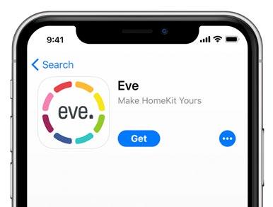 3 Installation och inställning Hämta Eve-appen från App Store. Aktivera Eve Smoke genom att trycka på testknappen.