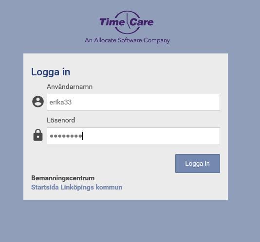 TIME CARE POOL WEBB Öppna Time Care Pools webbsida Du kommer till Time Care Pools webbsida genom att skiva in följande adress direkt i webbläsaren: http://timepoolweb.linkoping.