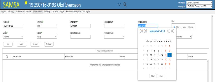 Registrera Avlidendatum i Patient admin (går att göra även om ärendet är avslutat) 6. Klicka på Spara 7.