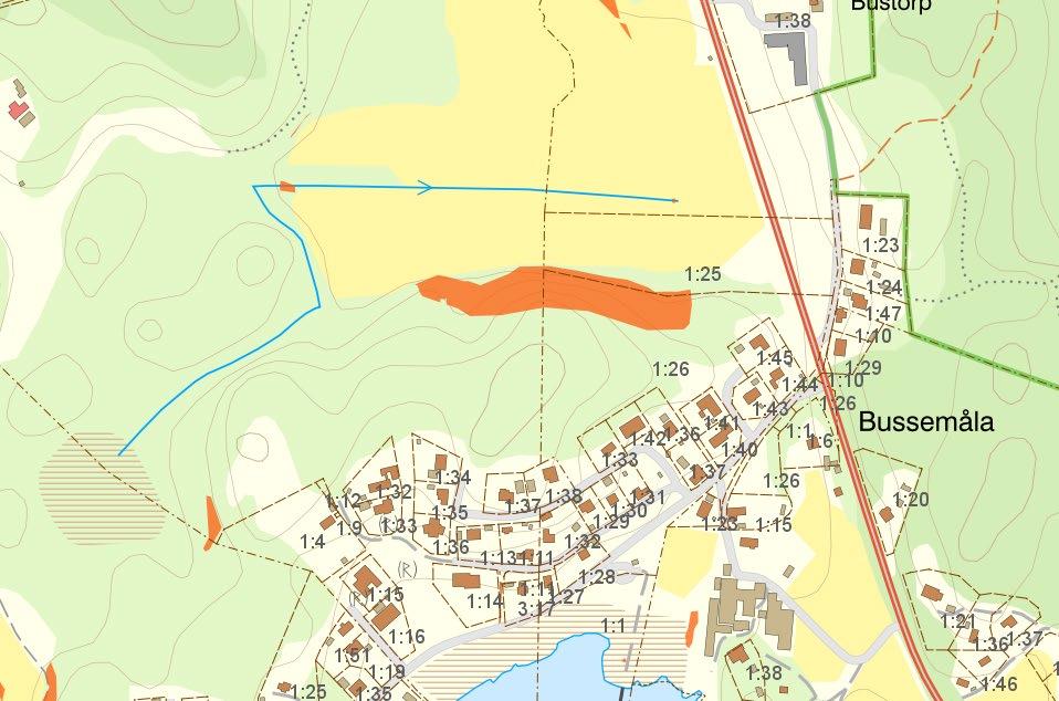 Orange markerat område innebär ras och skredrisk.