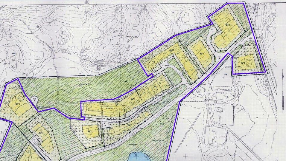 Utsnitt från detaljplan nr. 290 med det nya planområdets avgränsning norr om den röda streckade linjen.