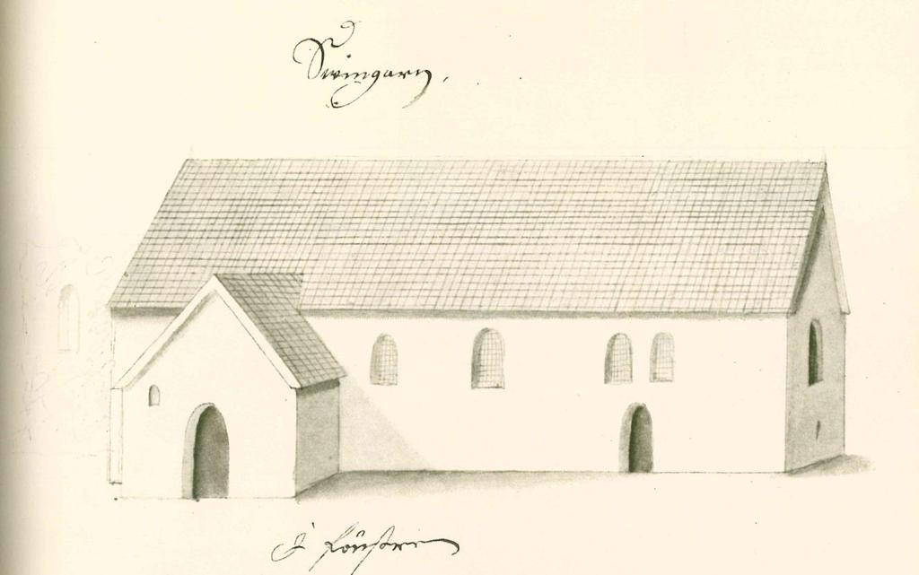 Kyrkvinden har sannolikt använts som pilgrimshärbärge och nuvarande ytterport i svart plåt tillhörde troligen ingången till härbärget i västgaveln.