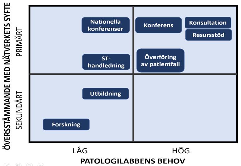 Figur 16 De olika tjänsternas prioritering och överensstämmande med nätverkets syfte Resultatet är att det är hög korrelation mellan vad som prioriteras och vilka behov nätverket är tänkt att primärt