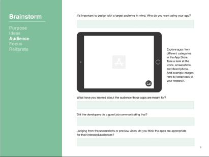 Loggbok för appdesign Deltagarna använder den här loggboken i Keynote för att lära sig om appfunktioner och skapa en app som löser ett problem i deras närmiljö.