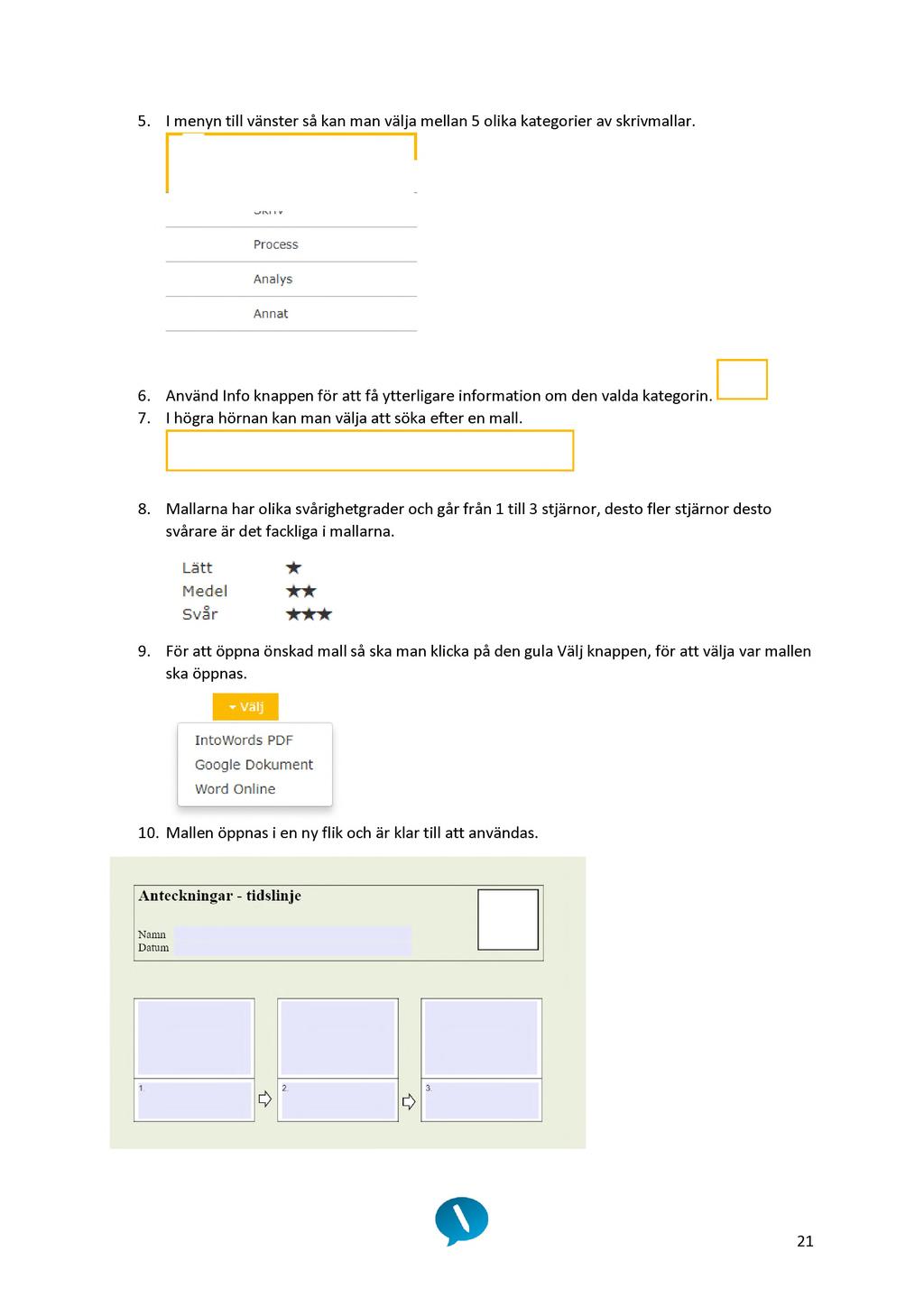 5. I menyn till vänster så kan man välja mellan 5 olika kategorier av skrivmallar.
