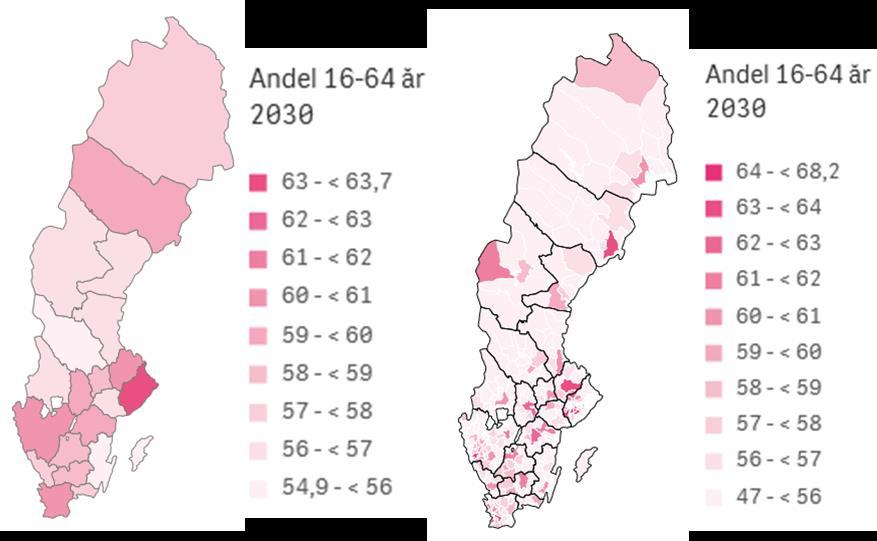 3.5 Färre får försörja fler Sammantaget innebär förändringarna av den åldersmässiga sammansättningen av befolkningen att den yrkesaktiva andelen av den totala befolkningen kommer att minska i